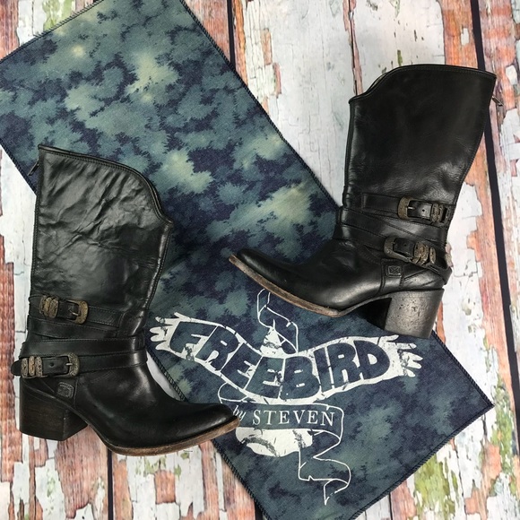 Freebird by Steven Shoes - New Freebird Pikes Black Mid Calf Cowboy Boots